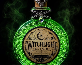 Frasco de poción brillante / Elixir de luz de bruja / Decoración fantástica con luz / Regalo para jugadores de rol / Objeto de colección de boticario gótico
