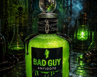 Bad Guy Antidote Potion Bottle | Neon Green Collectible | Gothic Apothecary Decor | Alternative Display Piece