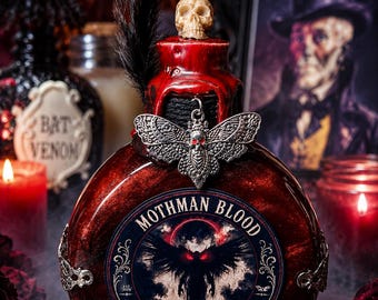 Mothman Blood Potion Bottle | Cryptid Decor | Gothic Apothecary Bottle | Handmade Horror Collectible | Dark Academia Gift