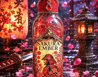 Sakura Ember Potion Bottle | Cherry Blossom Fantasy Collectible | Samurai Decor | Apothecary Display | Shelf Decor
