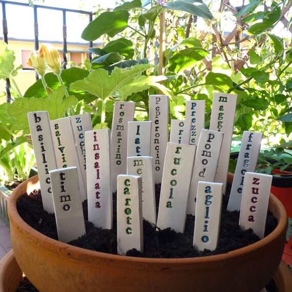 Items similar to 5 ceramic herb garden markers on Etsy