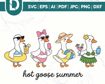 Hot Goose Summer SVG, Beach Vibes PNG, Trendig Damtröja Design (Digital Nedladdning)