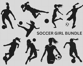 Flicka fotbollsspelare silhuetter SVG-paket (digital nedladdning)