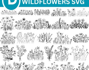 Wildflower SVG Bundle, Minimalist Flower Bouquet, Meadow Clipart (Instant Download)