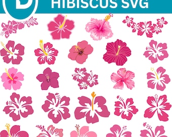 Hawaiiansk hibiskus, plumeria, blommor, SVG, PNG-paket (digital nedladdning)
