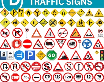 Trafikskyltar SVG-paket, varningssymboler, gatuskyltar (digital nedladdning)