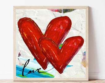 Red Heart Collage Art Print: Whimsical Valentine's Decor (Digital Download)
