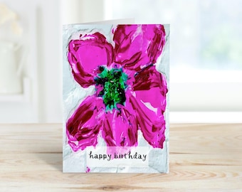 Vibrant Pink Flower Birthday Card: Floral Card, Printable Greeting (Digital Download)