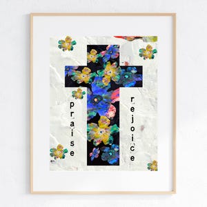 Praise and Rejoice Cross Art Print, Christian Digital Download, Faith Wall Art, Inspirational Scripture Decor, Religious Printable Artwork