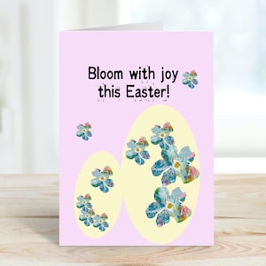 Fleurissez-vous de joie à Pâques, téléchargement numérique, carte de voeux de Pâques vierge imprimable, fleurs de printemps, chasses aux œufs de Pâques, joyeux, impression à la maison