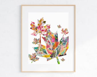 Colorful Maple Leaf Collage Art Print: Canadian Autumn Decor, Fall Colours, (Digital Download)