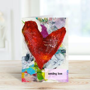 Carte de voeux coeur imprimable, téléchargement numérique, carte d'anniversaire instantanée, Saint-Valentin, mariage, condoléances, coeur rouge vif, amour