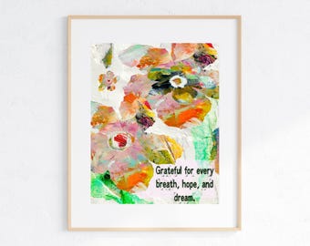 Gratitude Floral Art Print: Inspirational Quote, Boho Home Decor (Digital Download)
