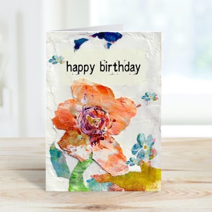 Carte d'anniversaire florale numérique, carte de voeux fantaisiste imprimable, floral orange, joyeux anniversaire, carte instantanée, carte vierge à imprimer à la maison