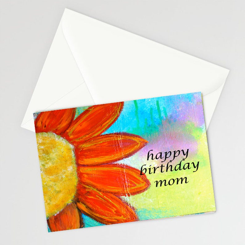 Happy Birthday Mom Colorful 5x7 Blank Greeting Card Birthday Stationery Boho Floral Mom