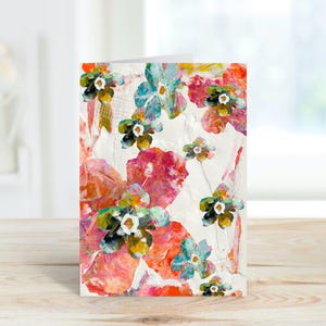 Cartão floral para impressão, download digital, cartão floral com mídia mista, cartões em branco para qualquer ocasião, download instantâneo, flores divertidas