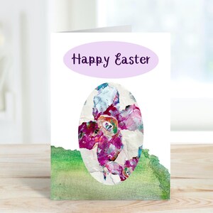 Carte florale de Joyeuses Pâques, téléchargement numérique, carte de voeux de Pâques vierge imprimable, oeuf de collage en papier déchiré avec des fleurs, oeuf de Pâques floral