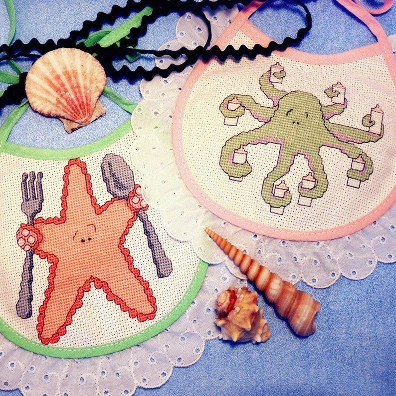 Octopus and Starfish Baby Bibs Cross Stitch Patterns | Etsy