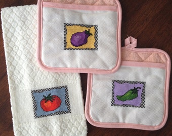 Kitchen Veggies — Towel and Potholder Cross Stitch Patterns