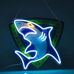 Letrero de neón con forma de tiburón, impresión UV, para habitación infantil, decoración de dormitorio, con personalidad, LED estético, arte de pared RGB.