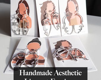 Handmade Abstract Face Earrings: Silver Picasso Line Art Jewelry