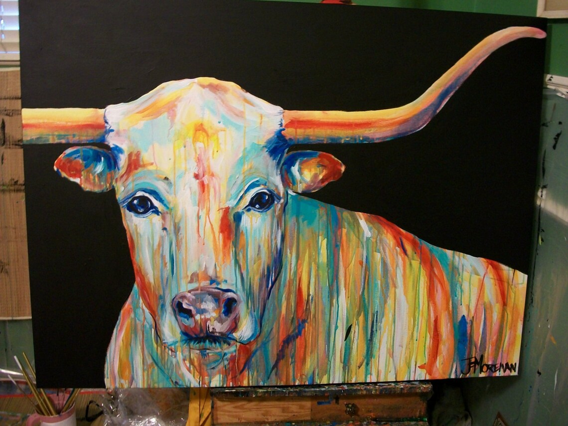CUSTOM Original Longhorn Painting Commission 36x48 Etsy