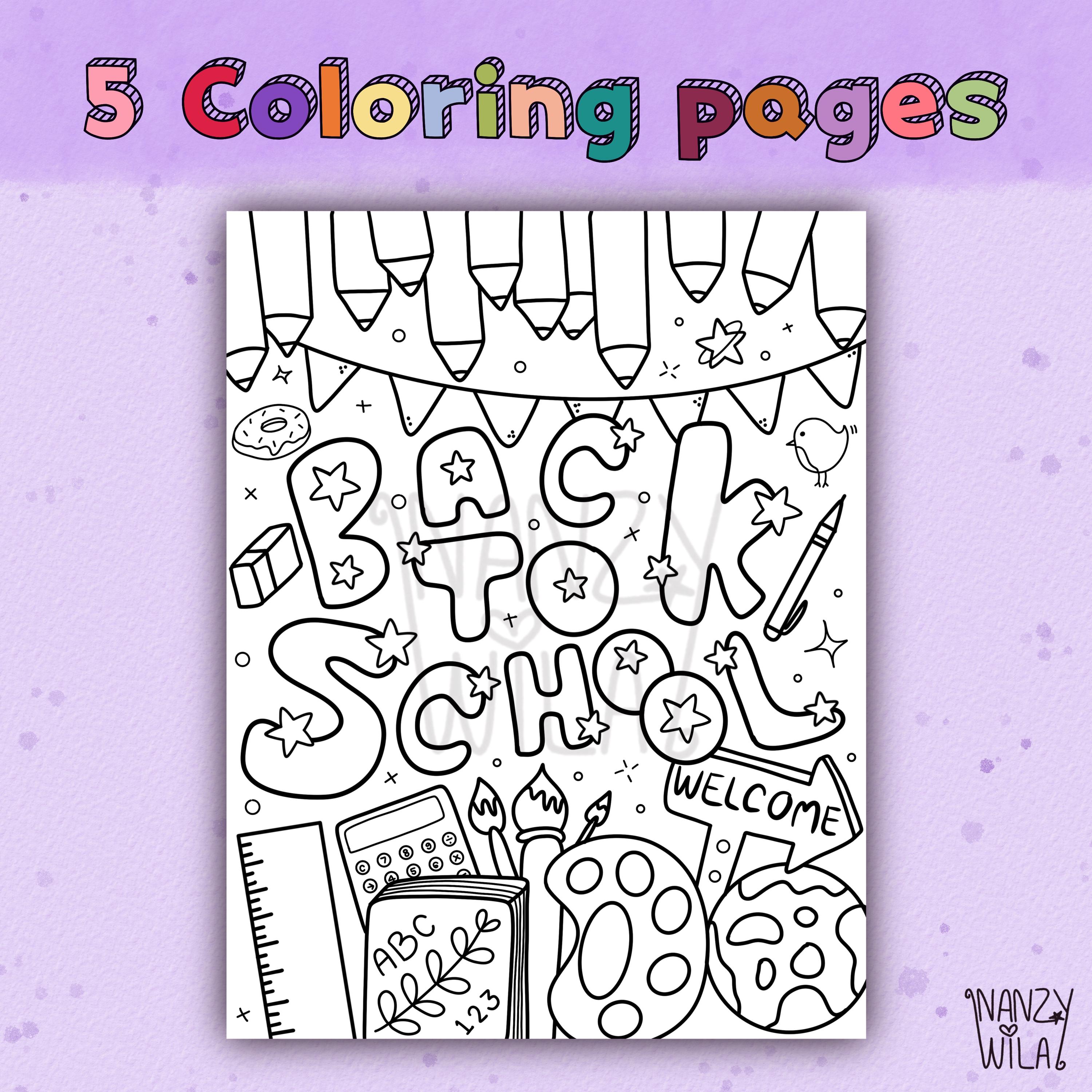Back to School: Coloring Pages for Adults and Kids 5 Pages Simple Art ...