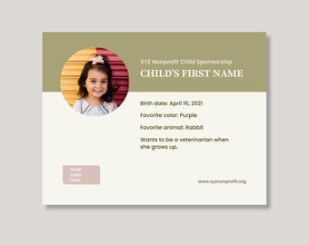 Modèle Canva modifiable de fiche de profil de parrainage pour parrain à but non lucratif