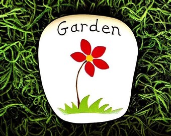 GARDEN Flower Red Hand Painted Art Rock