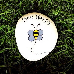 BEE HAPPY Painted Garden Rock Decoration