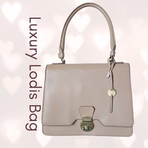 Bolso de mano de lujo de cuero italiano Lodis, asa superior de cuero enrollada, bolso de mano con solapa Justina, excelente estado vintage, bolso mediano-grande