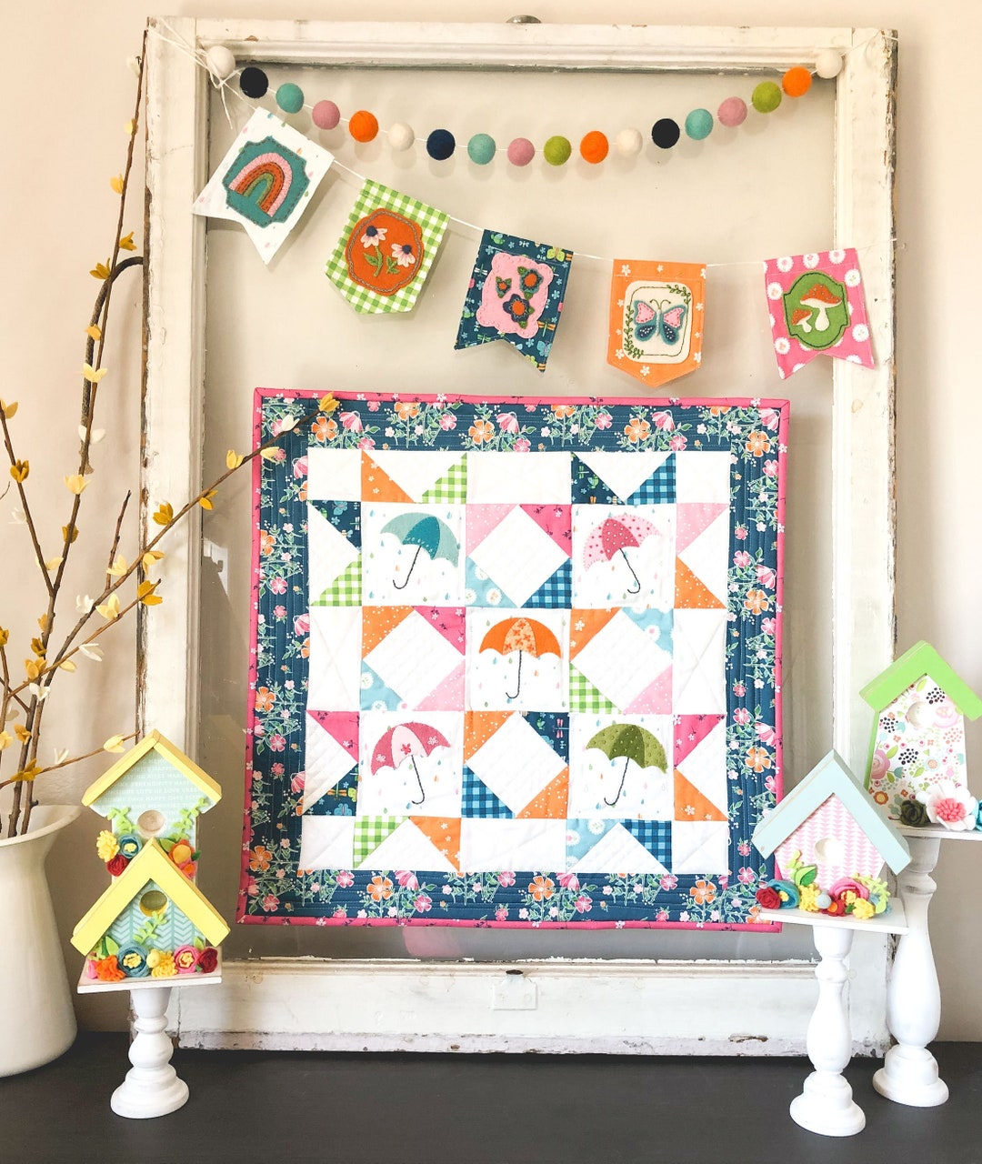 Quilt Spring Time Springtime Showers and Strawberries Mini Quilt PDF Pattern - Etsy