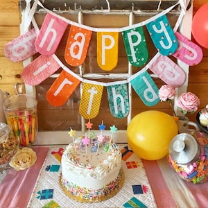 Happy Birthday Banner und Geburtstag Mini Quilt COMBO PDF Schnittmuster. Heute eine neue Familientradition nähen!
