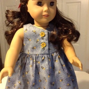 Dress or Jumper with small yellow flowers on a blue background for American Girl Doll or similar size doll