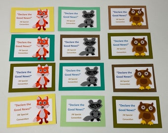 Special convention 2024 gifts for children, friends.  One set of 12. includes candy . Cute little felt Owl, Raccoon and Fox.