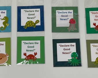 Declare the Good News 2024 convention 3"x3" colorful cards,  gifts for children and friends.  assorted sets of 15.