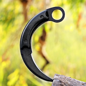 ハンドメイドカーボンスチールカラムビットナイフ：ブラックマイカルタハンドル、レザーシース