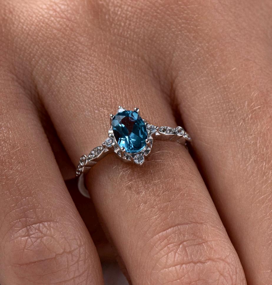 Genuine Gemstone Ring, Vintage Engagement Ring, London Blue Topaz Dainty Promise Ring, December Birthstone, Blue Art Deco Anniversary Gift