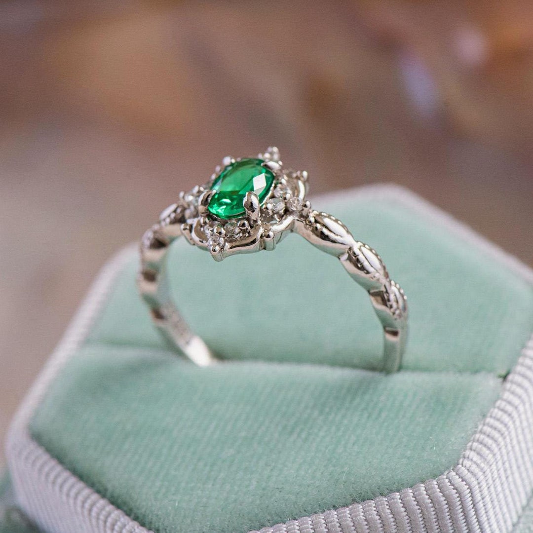 Vintage Engagement Ring, Victorian Silver Emerald Promise Ring, Green ...