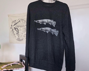 Alligator gar Block Print Sweatshirt: Size Medium