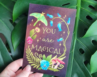 Witchy 'You Are Magical' Greeting Card - Handmade Stationery (4x6" blank inside)