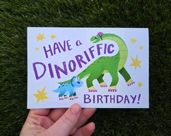 Dinosaur Birthday Card - Handmade Stationery (4x6" blank inside)