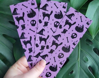 Witchy Halloween Bookmark: Purple, Black Cats, Spooky Paper