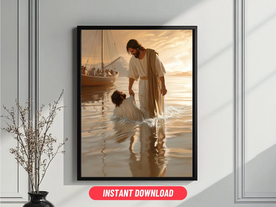 Jesus and Peter Walk on Water, Modern Wall Print. Christian Painting ...