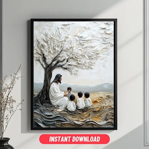 Jesus Teaching Children, Digital Christian Art, Christ and Kids Art, LDS Art, Digital Jesus Art, Bible Digital Wall Art, Christian Printable