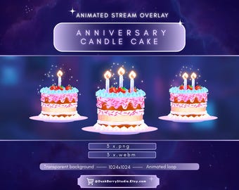 Animated Stream Loop Overlay: Birthday/anniversary cake for Twitch streaming (WEBM/PNG Digital Download)