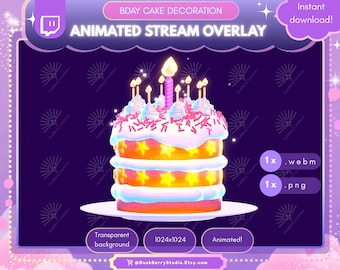 Animated Birthday Cake Stream Overlay: Rainbow Twitch Decoration (WEBM/PNG Digital Download)