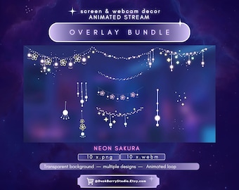 Animated Loop Overlay: Sakura neon overlay for stream/webcam frames (WEBM/PNG Digital Download)