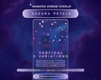 Animated Stream Loop Overlay for mobile: Glowing sakura petals falling (WEBM/PNG Digital Download)