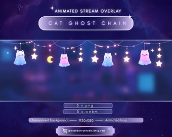 Animated Stream Loop Overlay: Celestial Ghost cat lights for Twitch (WEBM/PNG Digital Download)